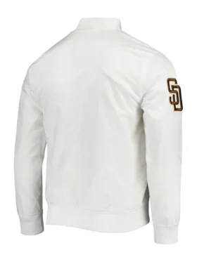 San Diego Padres White Satin Varsity Jacket Back