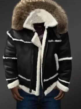 B-3 Black Shearling Fur Leather Jacket