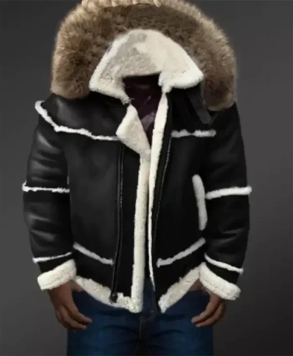 B-3 Black Shearling Fur Leather Jacket