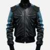 Black And Blue Bomber Leather Jacket