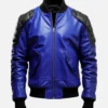 Blue And Black Bomber Leather Jacket