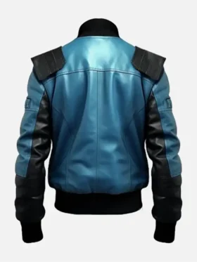 Buy Now Black And Blue Bomber Leather Jacket For Men And Women