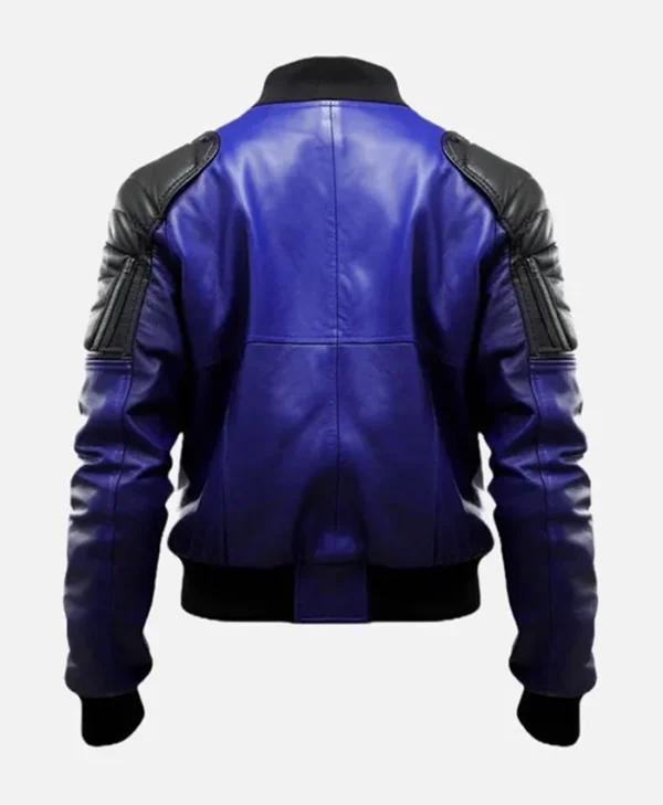 Buy Now Blue And Black Bomber Leather Jacket For Men And Women