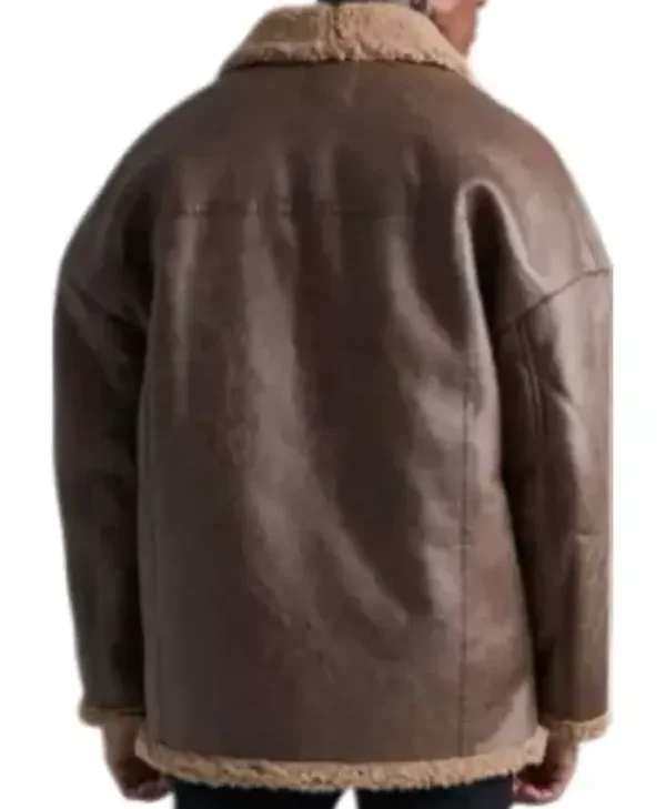 Buy Now Oversized Brown Shearling Leather Jacket For Men And Women