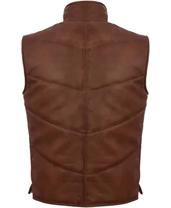 Buy Now Puffer Brown Leather Vest For Mens And Womens