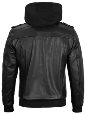 Buy Now Stylish Hooded Black Bomber Leather Jacket For Men And Women