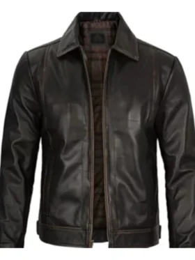 Cafe Racer Simple Dark Brown Leather Jacket