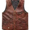 Distressed Leather Biker Brown Vest