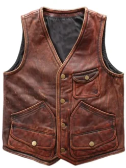 Distressed Leather Biker Brown Vest