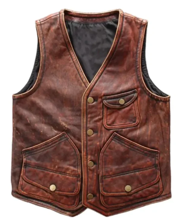Distressed Leather Biker Brown Vest