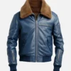 Flight Blue Bomber Leather Jacket