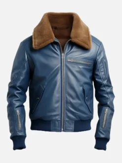 Flight Blue Bomber Leather Jacket