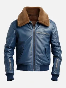 Flight Blue Bomber Leather Jacket