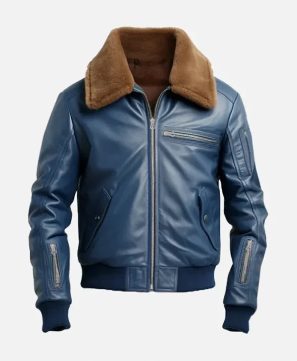 Flight Blue Bomber Leather Jacket
