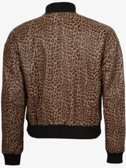 Get Leopard Print Tan Brown Cropped Bomber Leather Jacket For Him And Her