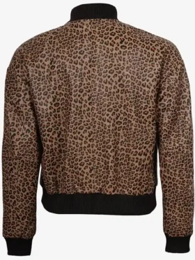 Get Leopard Print Tan Brown Cropped Bomber Leather Jacket For Him And Her