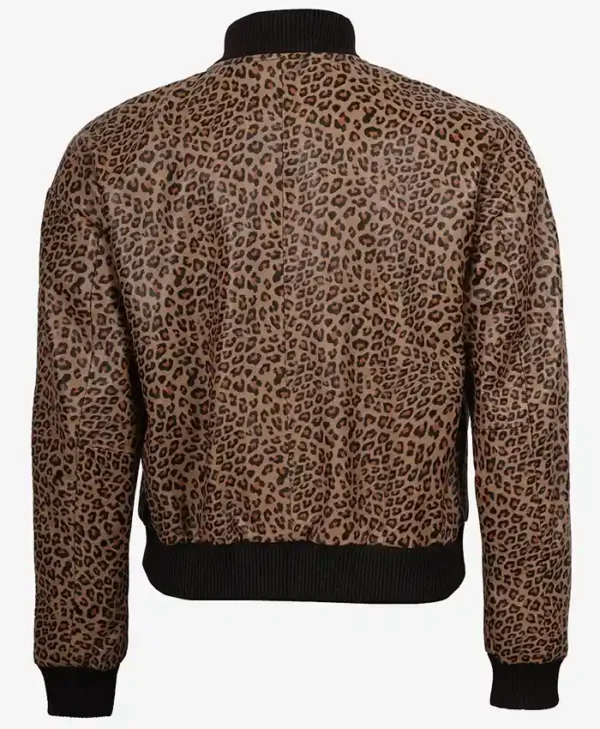 Get Leopard Print Tan Brown Cropped Bomber Leather Jacket For Him And Her