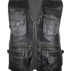 Hunting V-Neck Black Leather Vest