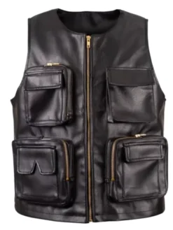 Hunting Vintage Black Leather Vest