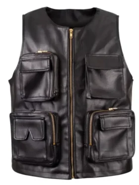 Hunting Vintage Black Leather Vest
