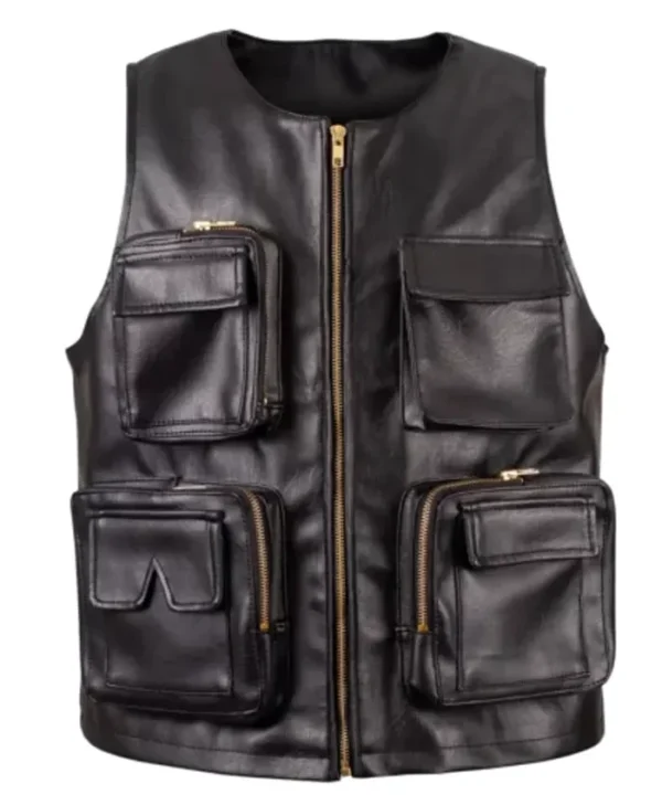 Hunting Vintage Black Leather Vest