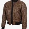 Leopard Print Tan Brown Cropped Bomber Leather Jacket