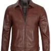 Men Simple Cafe Racer Brown Leather Jacket