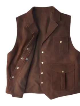 Mens Brown Multi-Pocket Leather Vest