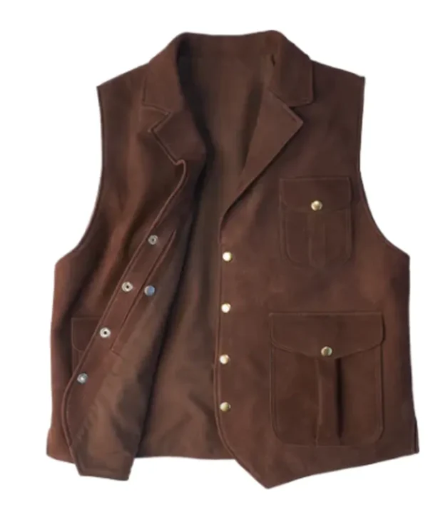 Mens Brown Multi-Pocket Leather Vest