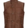 Mens Puffer Brown Leather Vest