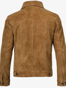 Men's Trucker Light Brown Suede Leather Jacket For Sale