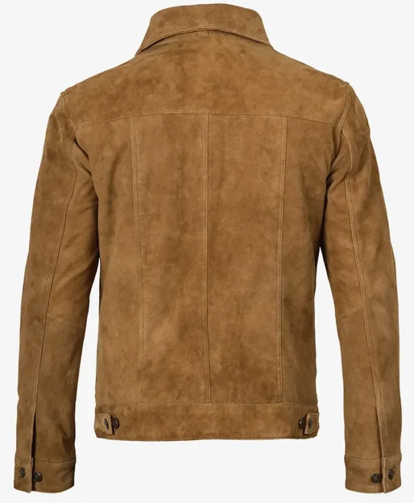 Men's Trucker Light Brown Suede Leather Jacket For Sale