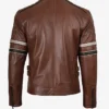 Order Cognac Racer Brown Leather Jacket With Stripes For Men And Women