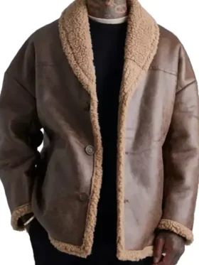 Oversized Brown Shearling Leather Jacket