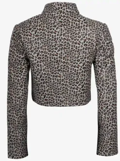 Shop White Leopard Print Cropped Leather Jacket For Men And Women
