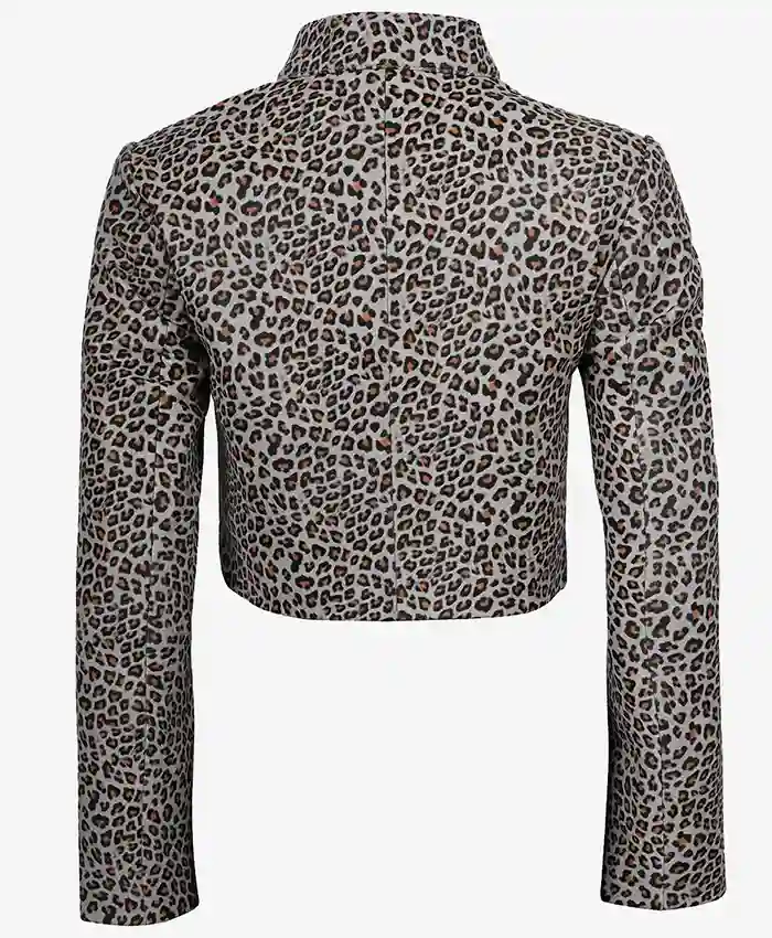 Shop White Leopard Print Cropped Leather Jacket For Men And Women