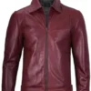 Simple Cafe Racer Maroon Leather Jacket