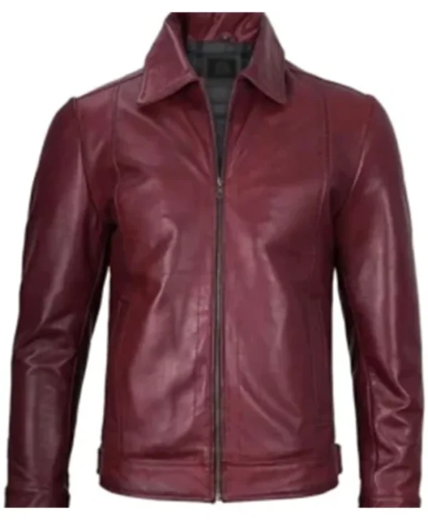 Simple Cafe Racer Maroon Leather Jacket