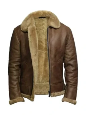 Vintage Aviator Brown Shearling Leather Jacket