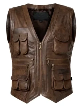 Vintage Hunting Brown Leather Vest