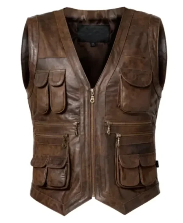Vintage Hunting Brown Leather Vest
