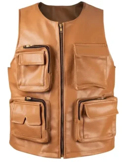 Vintage Hunting Camel Brown Leather Vest