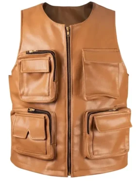 Vintage Hunting Camel Brown Leather Vest