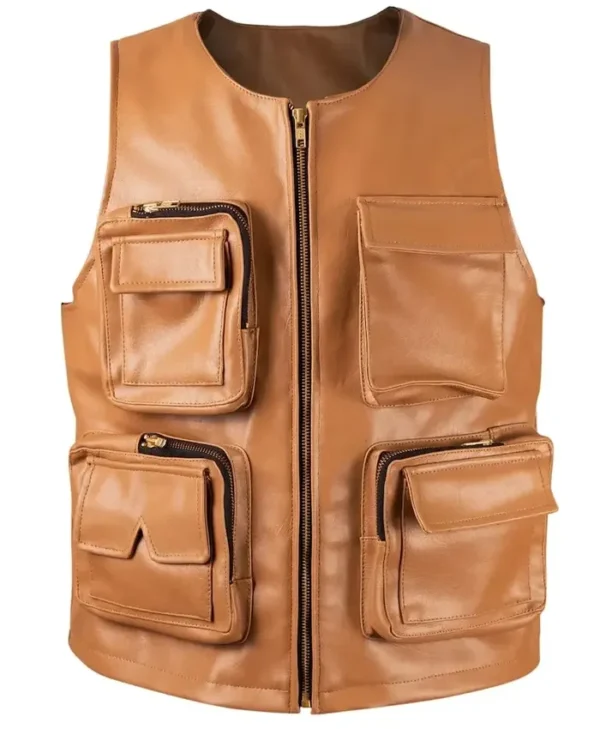 Vintage Hunting Camel Brown Leather Vest