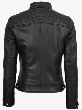 Womens Black Quilted Biker Zipper Fashion Leather Jacket For Sale