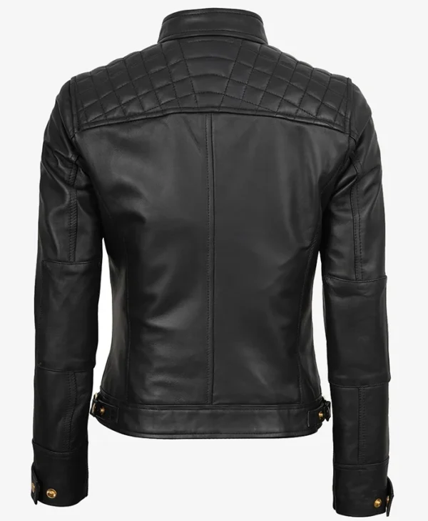 Womens Black Quilted Biker Zipper Fashion Leather Jacket For Sale