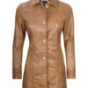 Womens Brown Sheepskin Long Leather Coat