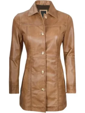 Womens Brown Sheepskin Long Leather Coat