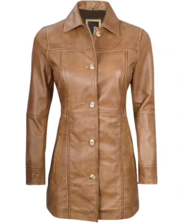 Womens Brown Sheepskin Long Leather Coat