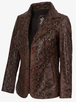 Women's Cognac Kathryn Snake Pattern Leather Blazer